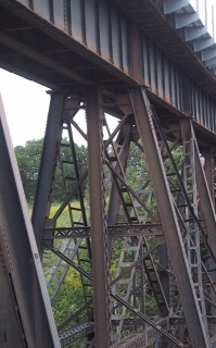 Closeup photo of the Midvale Creek bridge near East Glacier, MT.