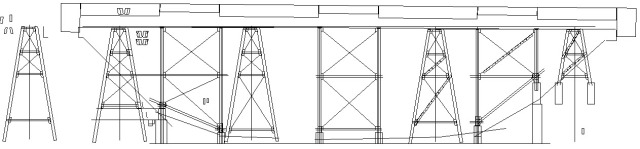 I drew out a full size profile of the bridge to provide templates for building and customizing the bents for the coulee terrain.